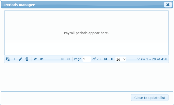 Activities Center Periods manager and its toolbar