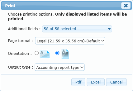 Activities Center printing options for PDF and Excel