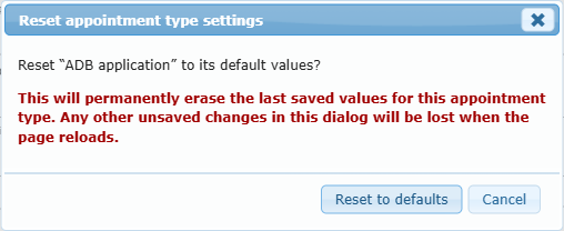 The Reset to defaults confirmation