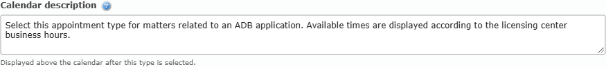 Title, Short description and Calendar description fields