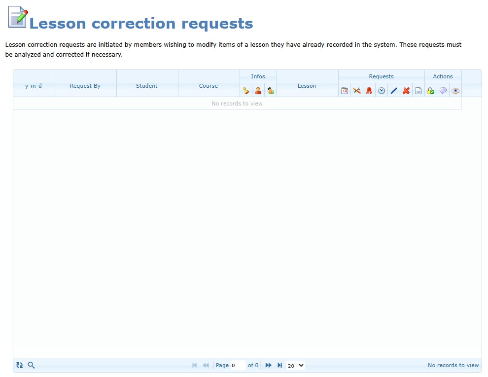 Lesson correction requests page