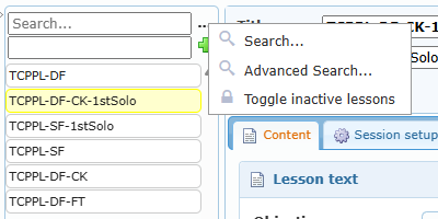 Search menu of the lesson list