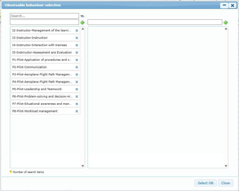 Observable behaviour selection window
