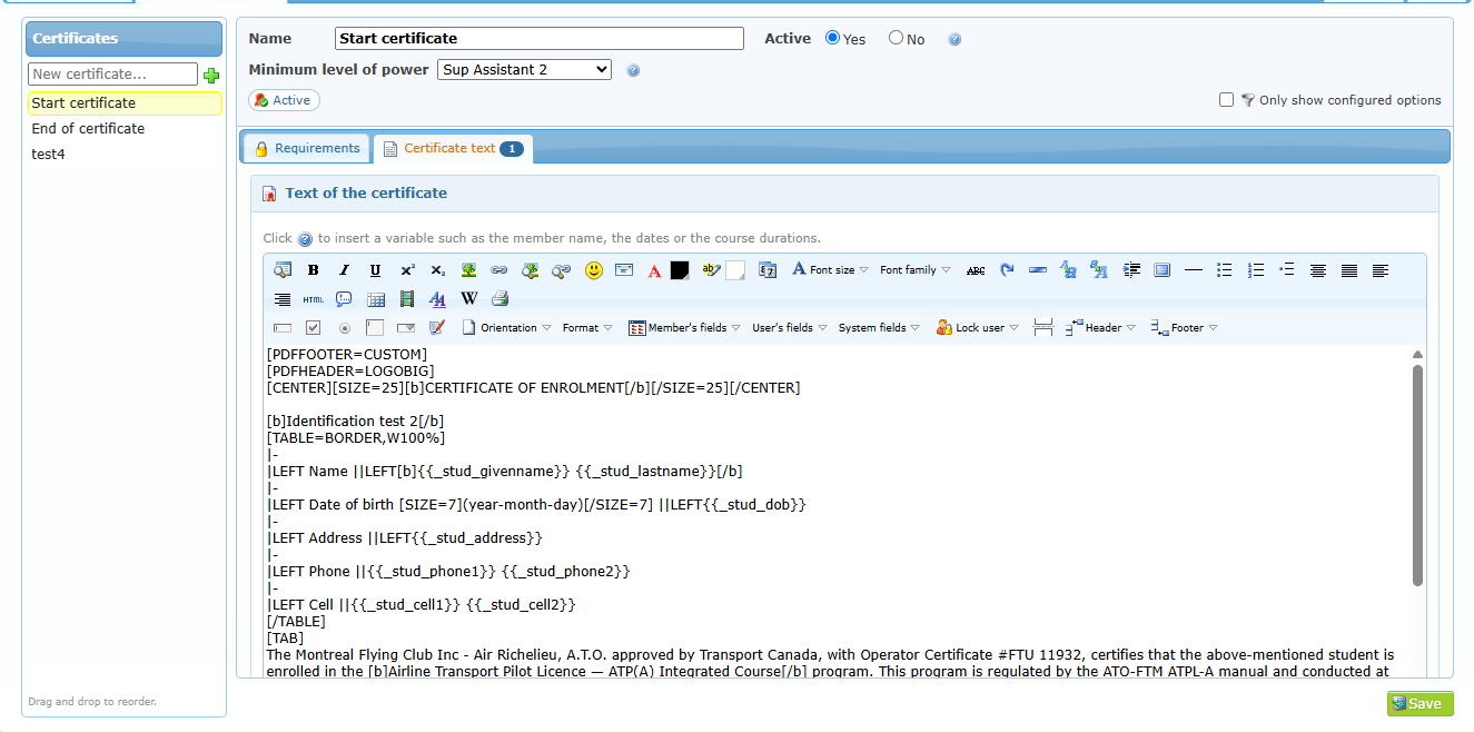 Course certificates: certificate text