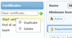 Certificate right-click menu