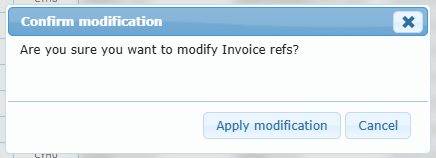 Confirm modification dialog with the Apply modification and Cancel buttons