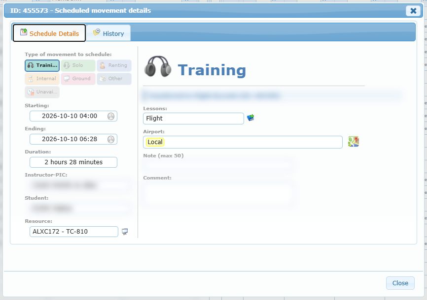 Scheduled movement details, Schedule Details tab