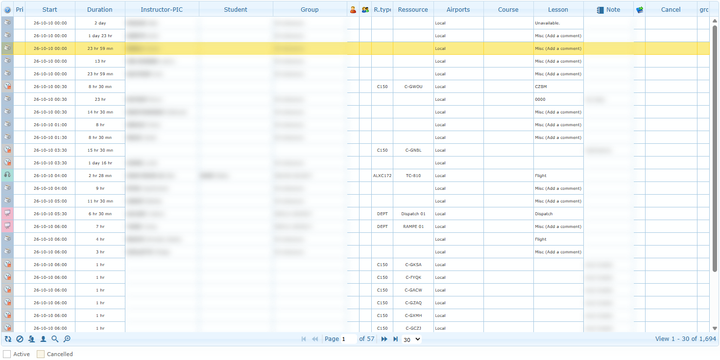Scheduler tab grid showing upcoming scheduled movements