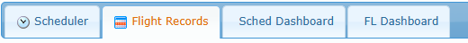 The tab bar: Scheduler, Flight Records, Sched Dashboard and FL Dashboard