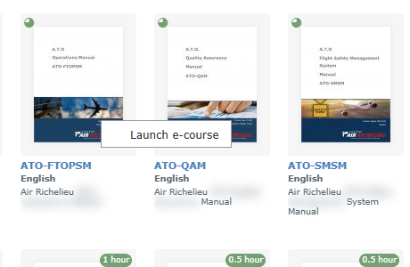 Right-click menu of a course card showing "Launch e-course"