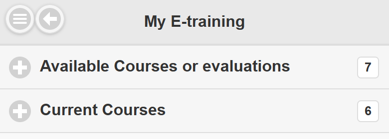 My E-training page with the Available Courses or evaluations and Current Courses sections