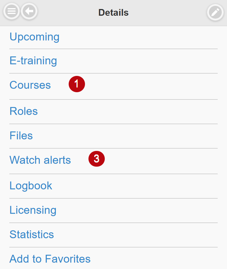 Mobile profile (Details page) with the E-training link