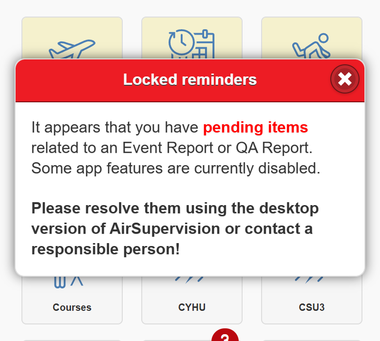 Mobile home page with the Locked reminders pop-up