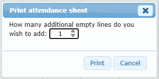 Print attendance sheet dialog asking for additional empty lines