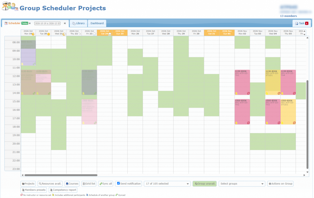 calendar with "Group unavail." shading active and the button label visible