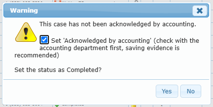 Warning before Signed or Completed without accounting acknowledgment