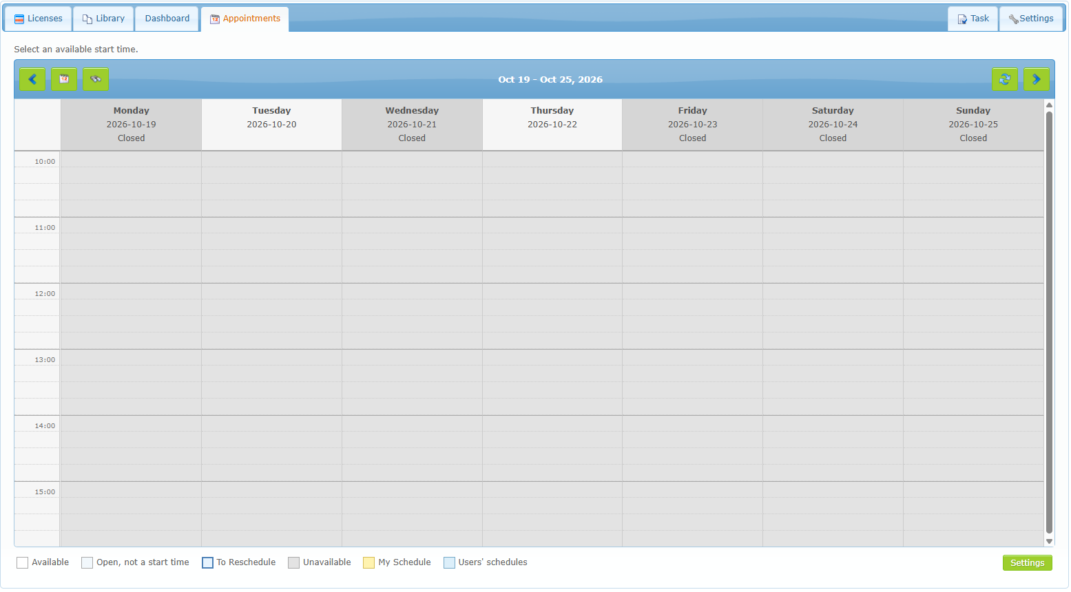 Appointments tab