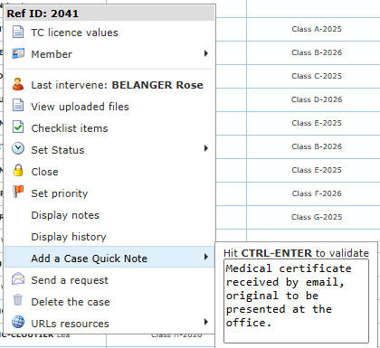Add a Case Quick Note: type and press Ctrl+Enter