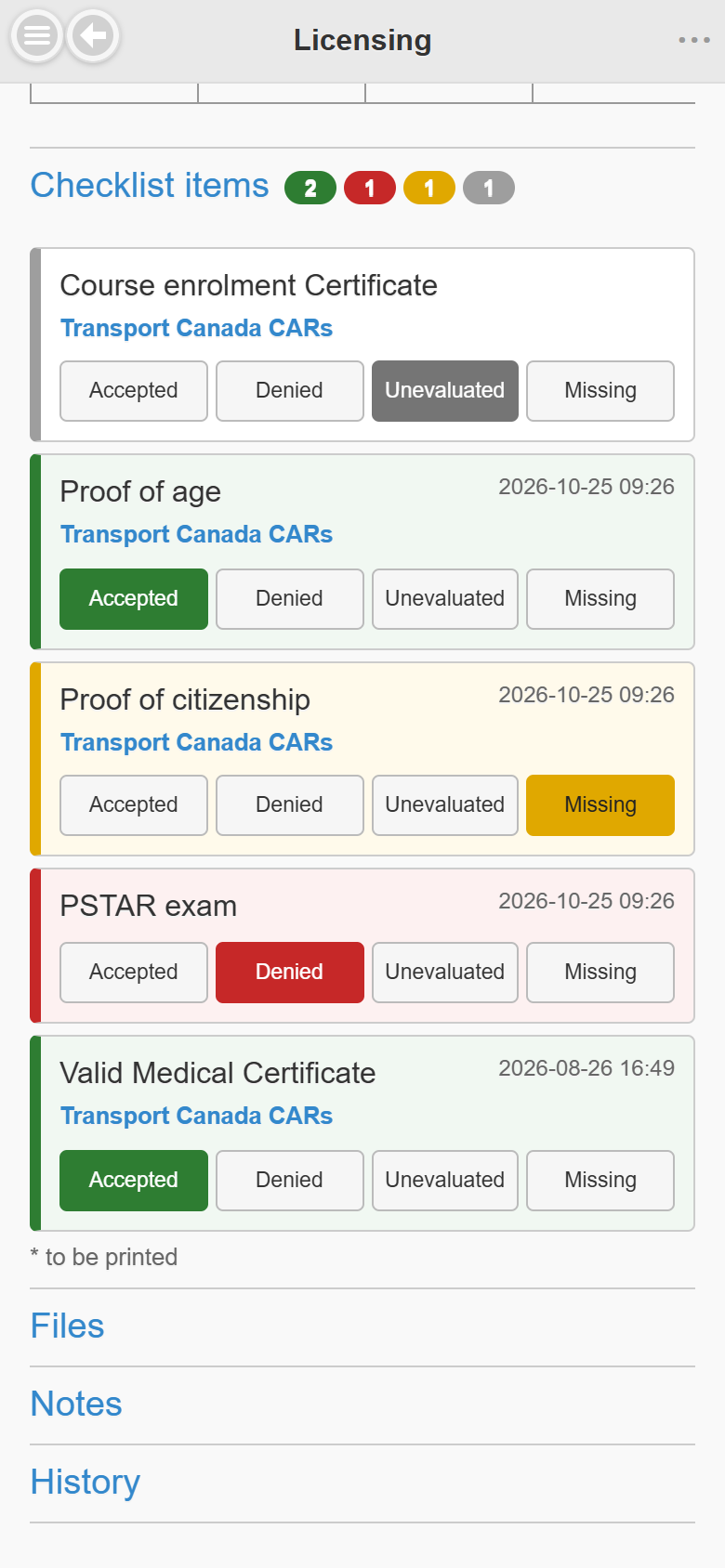 Mobile checklist