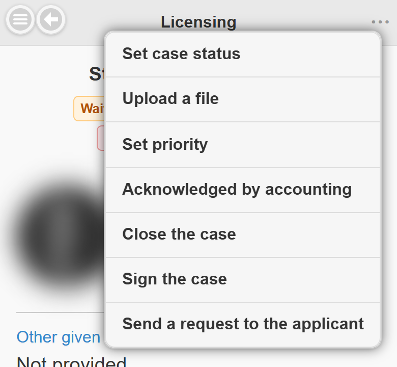 The ⋯ menu of a case
