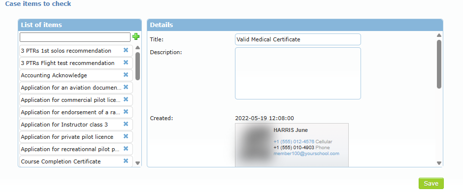 Case items to check