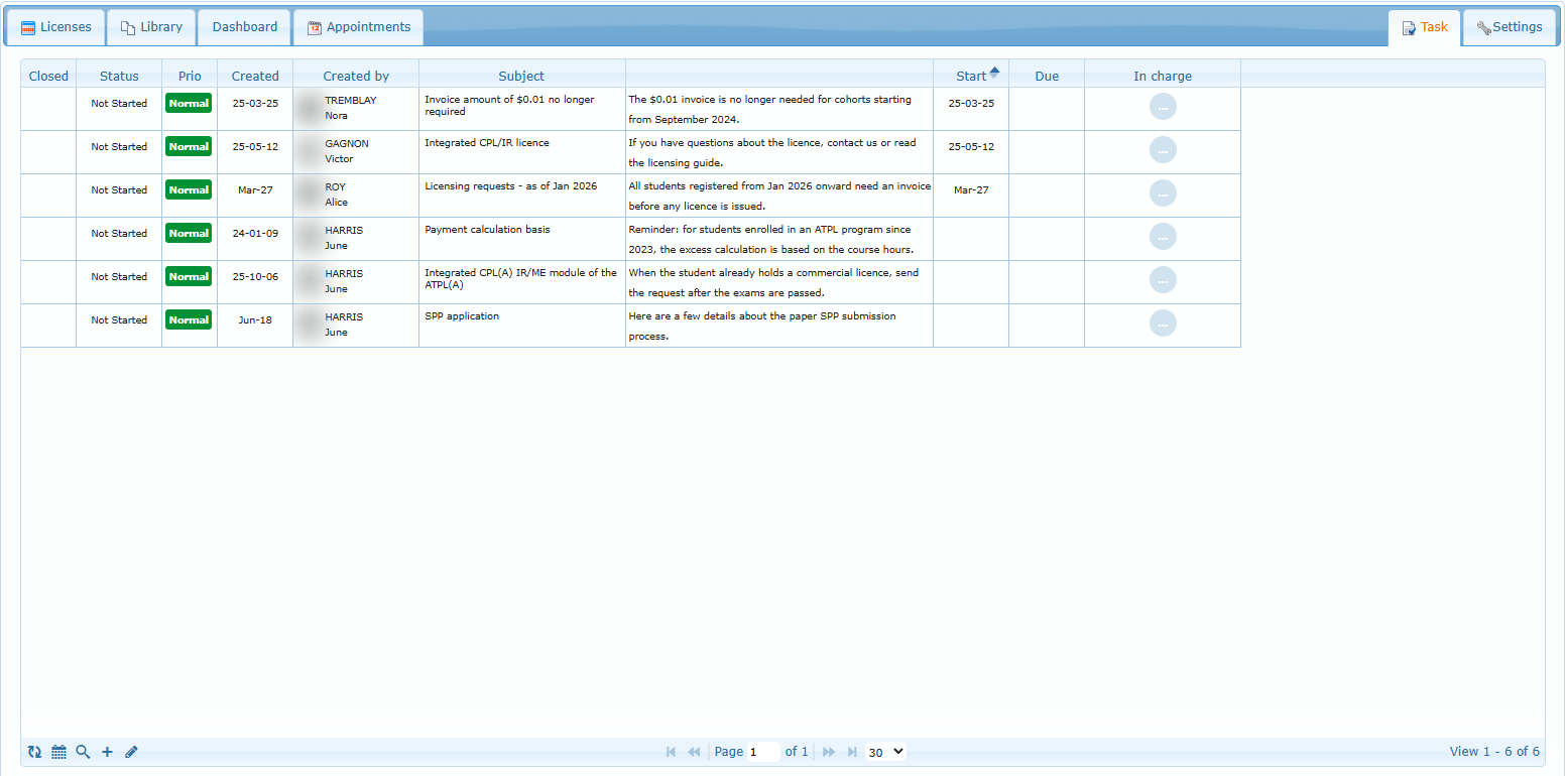 Task tab (fictional content)