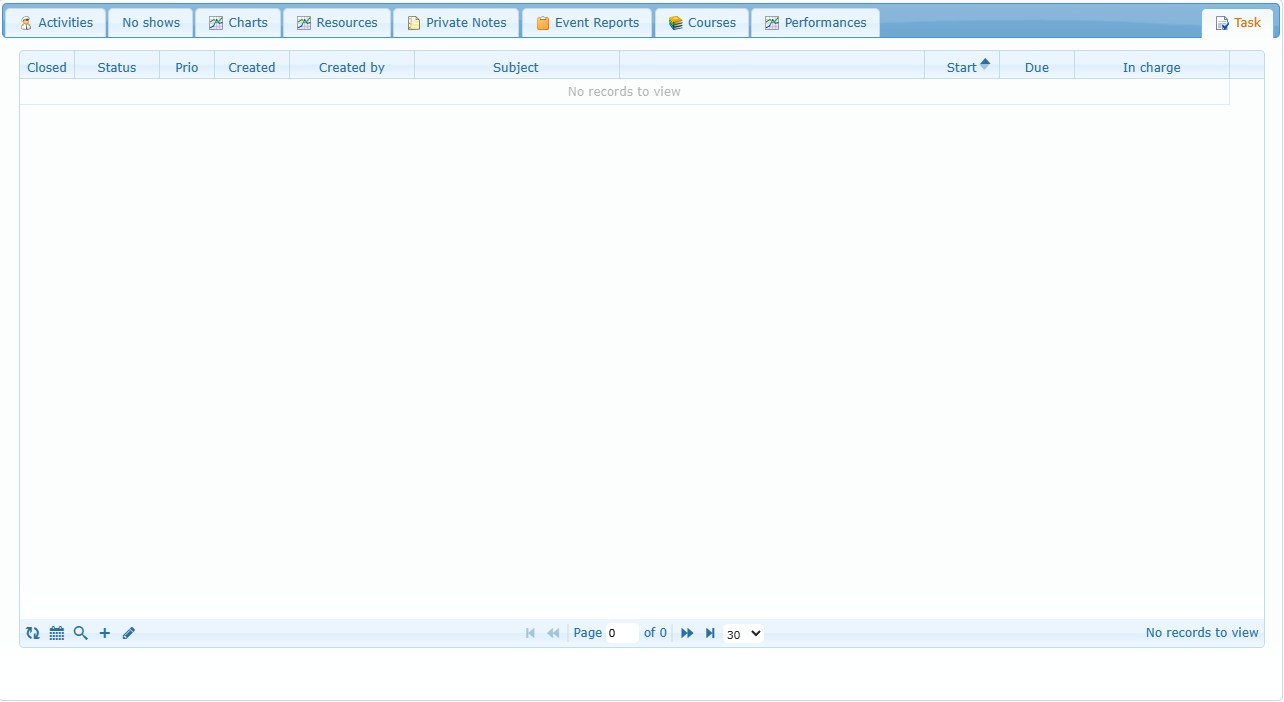 Task: the follow-up list with refresh, recurrence, search, add and edit controls in the footer.
