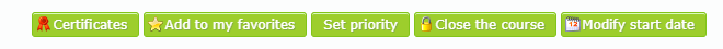 Certificates, Add to my favorites, Set priority, Close the course and Modify start date buttons