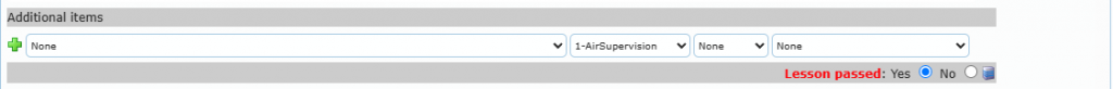 Additional items bar and the Lesson passed Yes / No line