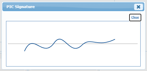 PIC Signature window with a signature drawn and the Clear link