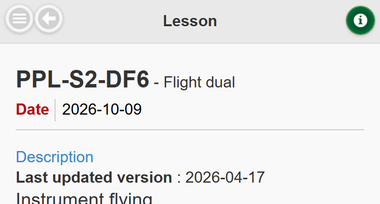 Recording form header with the lesson code, activity and the Date field